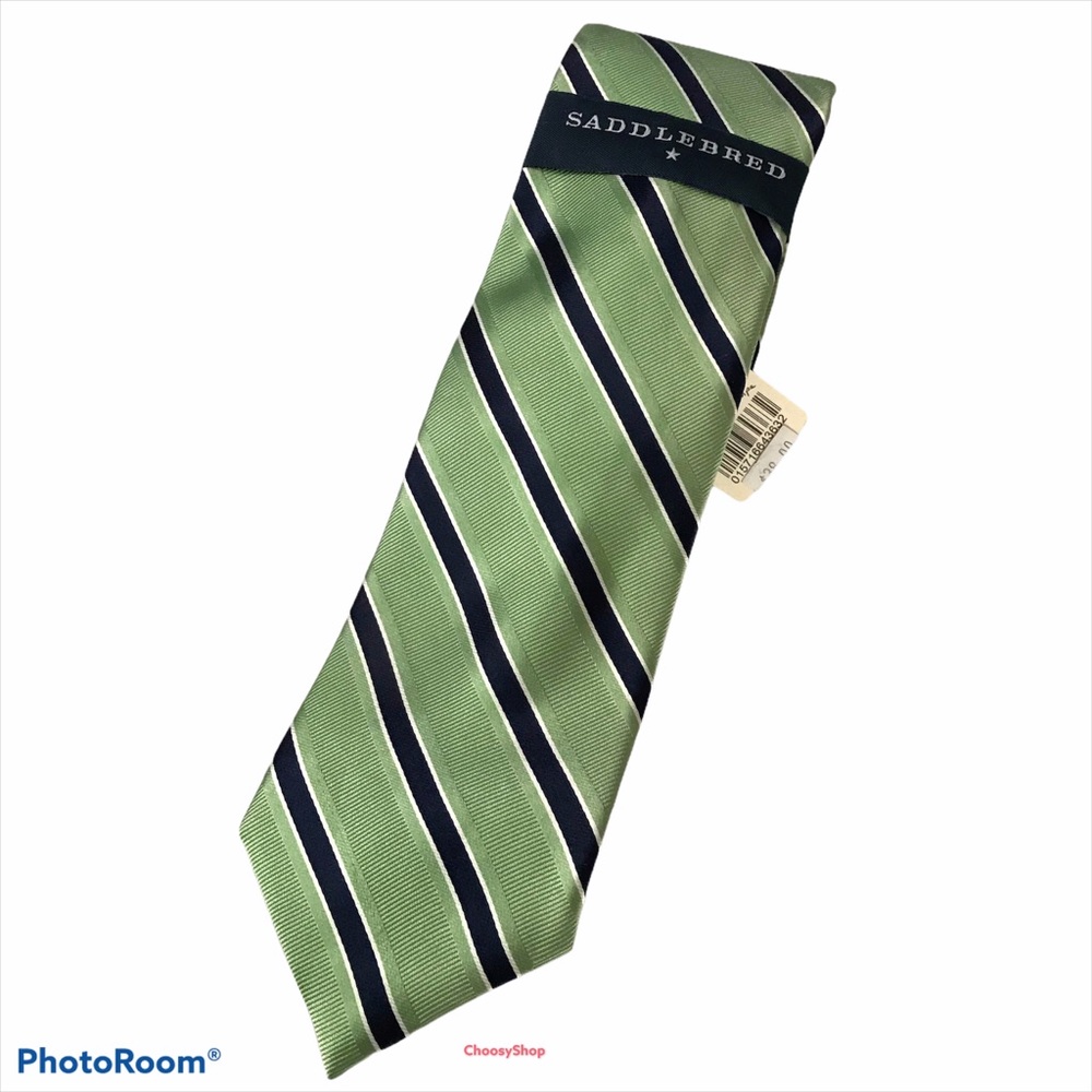 Silk Tie Stain Resistant NWT Saddlebred Green Navy